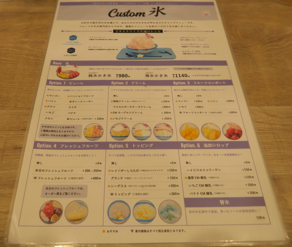 The Seaのメニューを撮影した写真